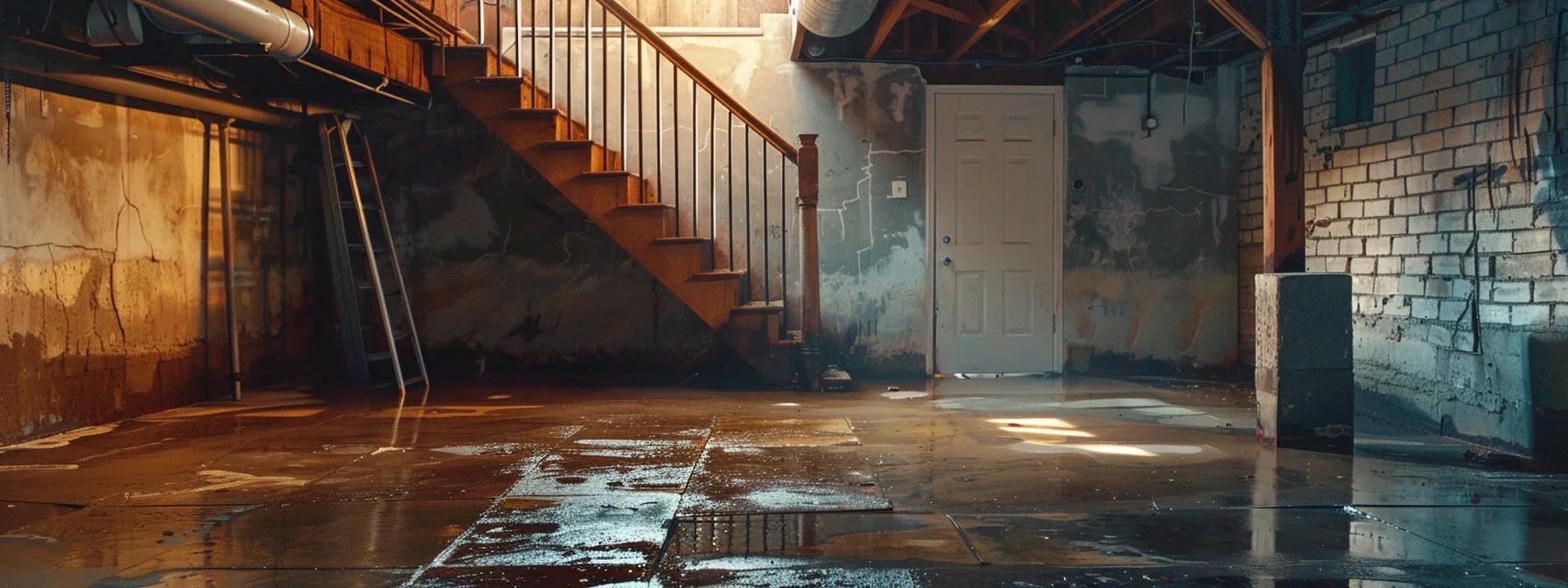 a well-lit, modern basement showcasing a professional inspection in progress, with visible signs of moisture on the walls and advanced waterproofing equipment highlighted, emphasizing the importance of effective solutions for dampness and structural integrity.