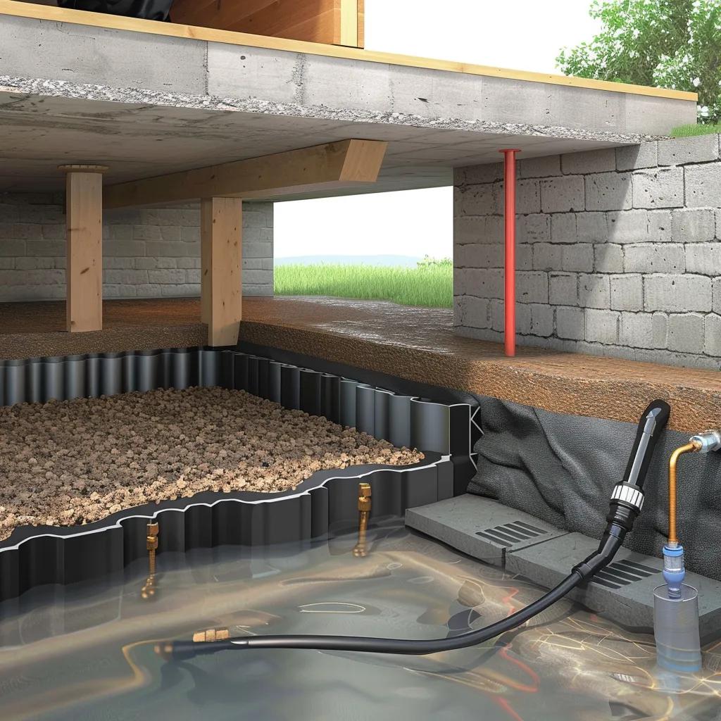 Interior drainage channel and exterior waterproof membrane installation